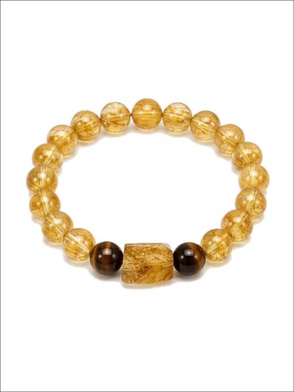 Golden Rutilated Quartz Tiger Eye Beaded Stretch Bracelet 8mm Round